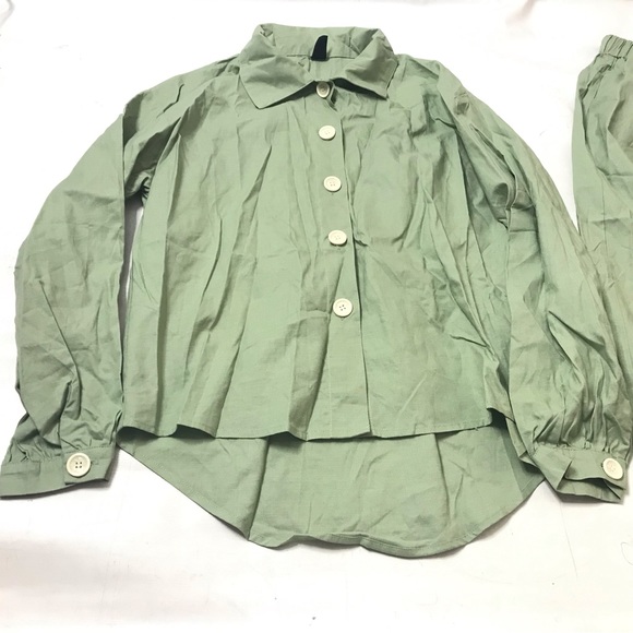 Dazy Womens Top Maxi Skirt 2 Piece Set Size M Flare Button Down Green Collared - Picture 2 of 7